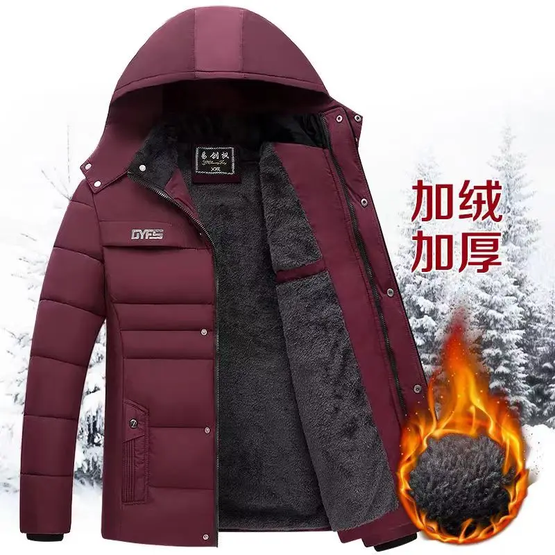 

Мужские зимние куртки 2022, повседневная куртка-бомбер, мужские флисовые теплые парки, пуховое пальто, Мужская однотонная ветровка со съемной шапкой
