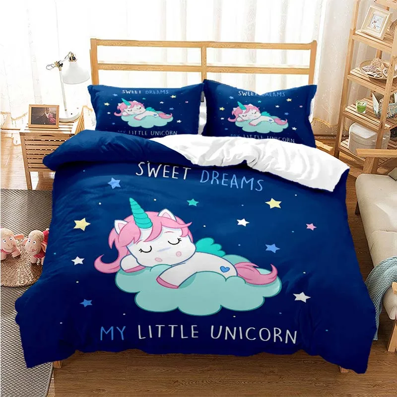 Unicorn Duvet Cover Set Cartoon Galaxy Rainbow Colourful Unicorn Cute Romantic Theme for Kids Girls Polyester Comforter Cover images - 6