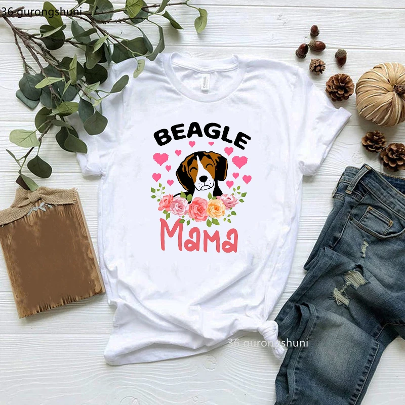 

2022 Summer Fashion Women Tshirt Funny Beagle Mama Animal Print Tee Shirt Femme Tops Female Harajuku Shirt 90s Girls Tees