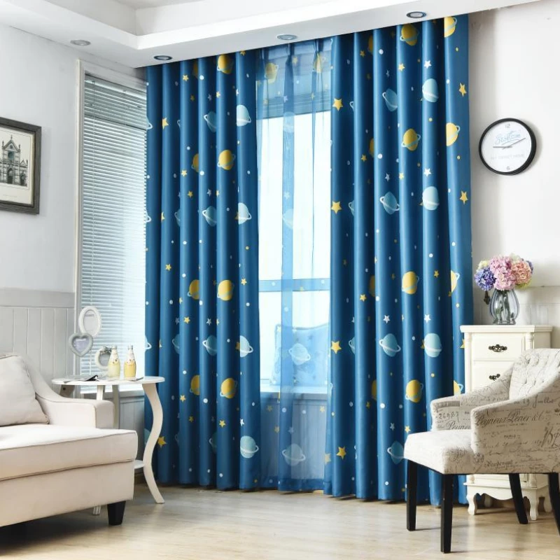 

Dark Blue Planet Custom Bedroom Children's Room Boys Cartoon Floating Window Floor-to-ceiling Curtains Lp