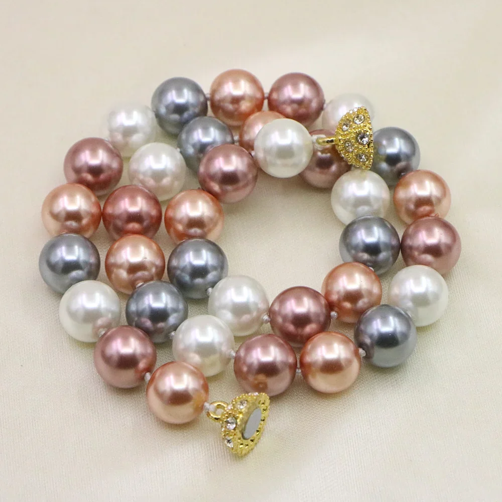 Жемчужное ожерелье для женщин 12 мм разноцветные Круглые бусины жемчужное из