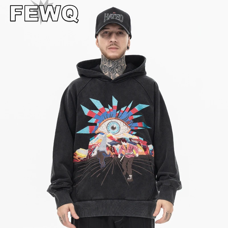

FEWQ Male Hoodies American Style Meen's Embroidery Casual Sweatshirts Streetwear Pullovers 2023 Spring Stylish New Tops 24B1374