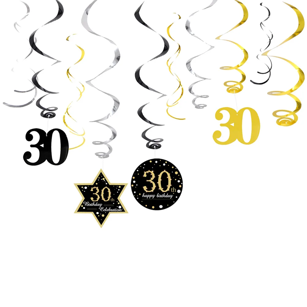 

30 Th Happy 30th Birthday Hanging Swirls Number Santa Suit Garland Decor Set Suits Gift Whirls Spiral Ornament Clause