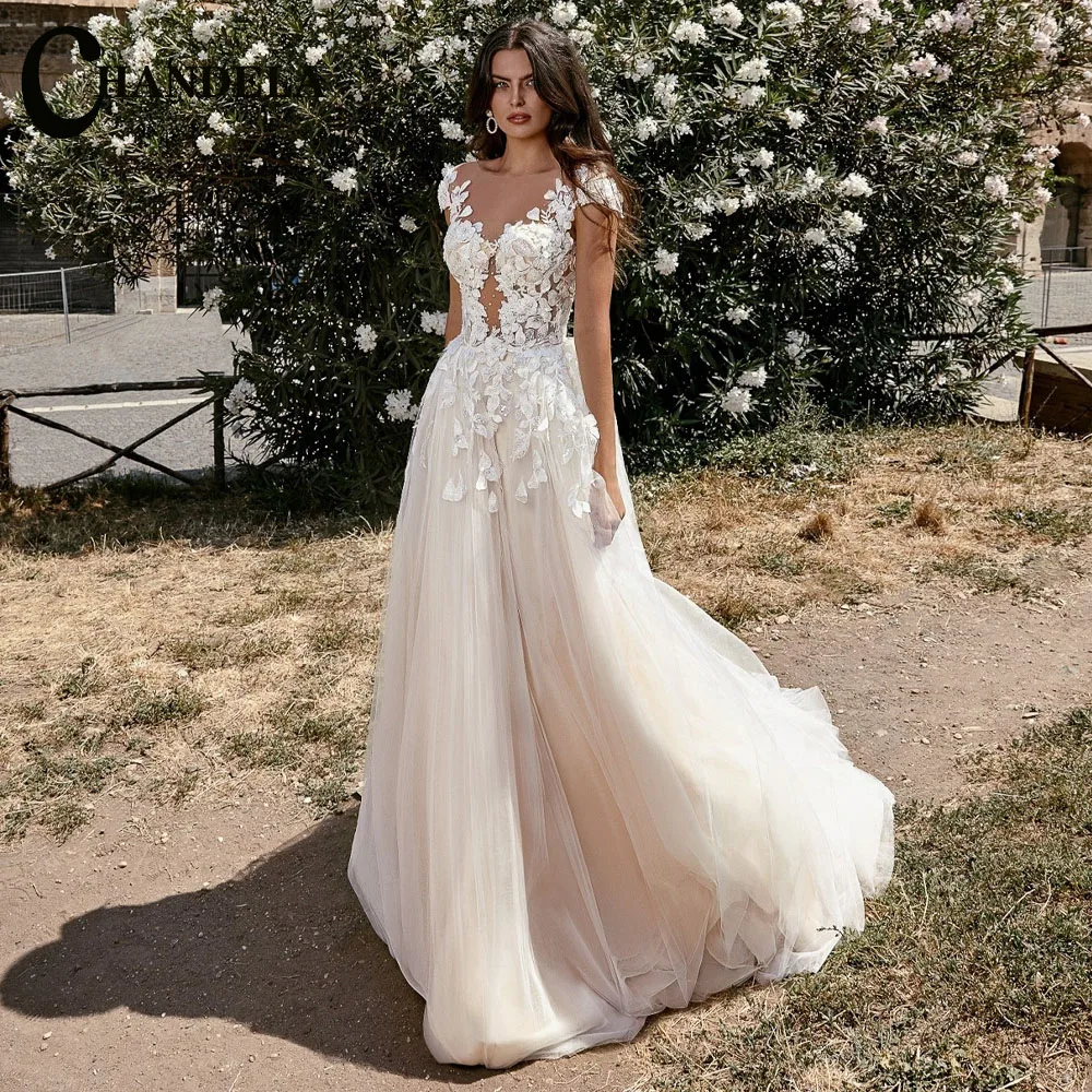 

CHANDELA 2023 Modern Wedding Dresses Scoop A-Line Tulle Appliques Formal Pleat Bridal Gown Suknia slubna Customised For Women