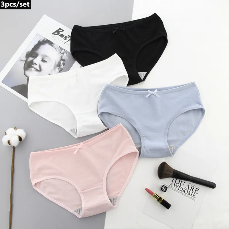 

Нижнее белье женское хлопковое однотонное, простые дышащие трусы со средней талией, нижнее белье, уютное нижнее белье, 1/3 шт./компл.