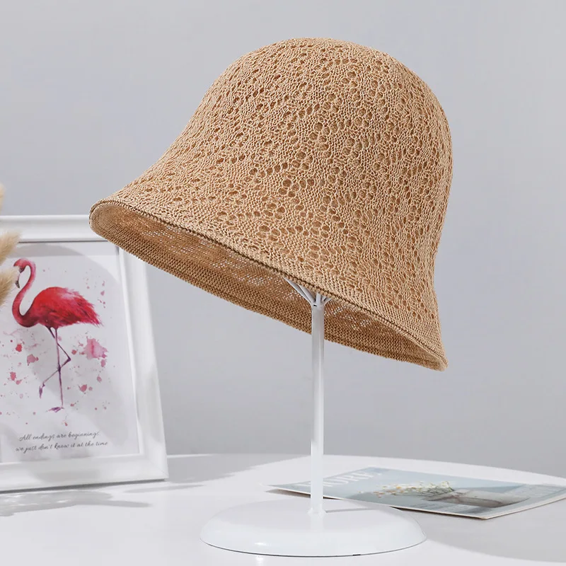 

Live web celebrity in same hook flower ice hemp yarn double-sided knitting bucket hat female south Korean frivolous breathable f