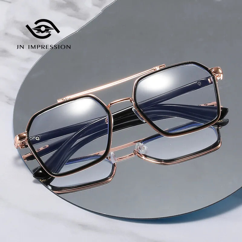 

Large Double Beam Metal Frame Anti-blue Light Flat Glasses Tiktok Type Glasses Men's Trend Anti-radiation Computer Glasses Minus