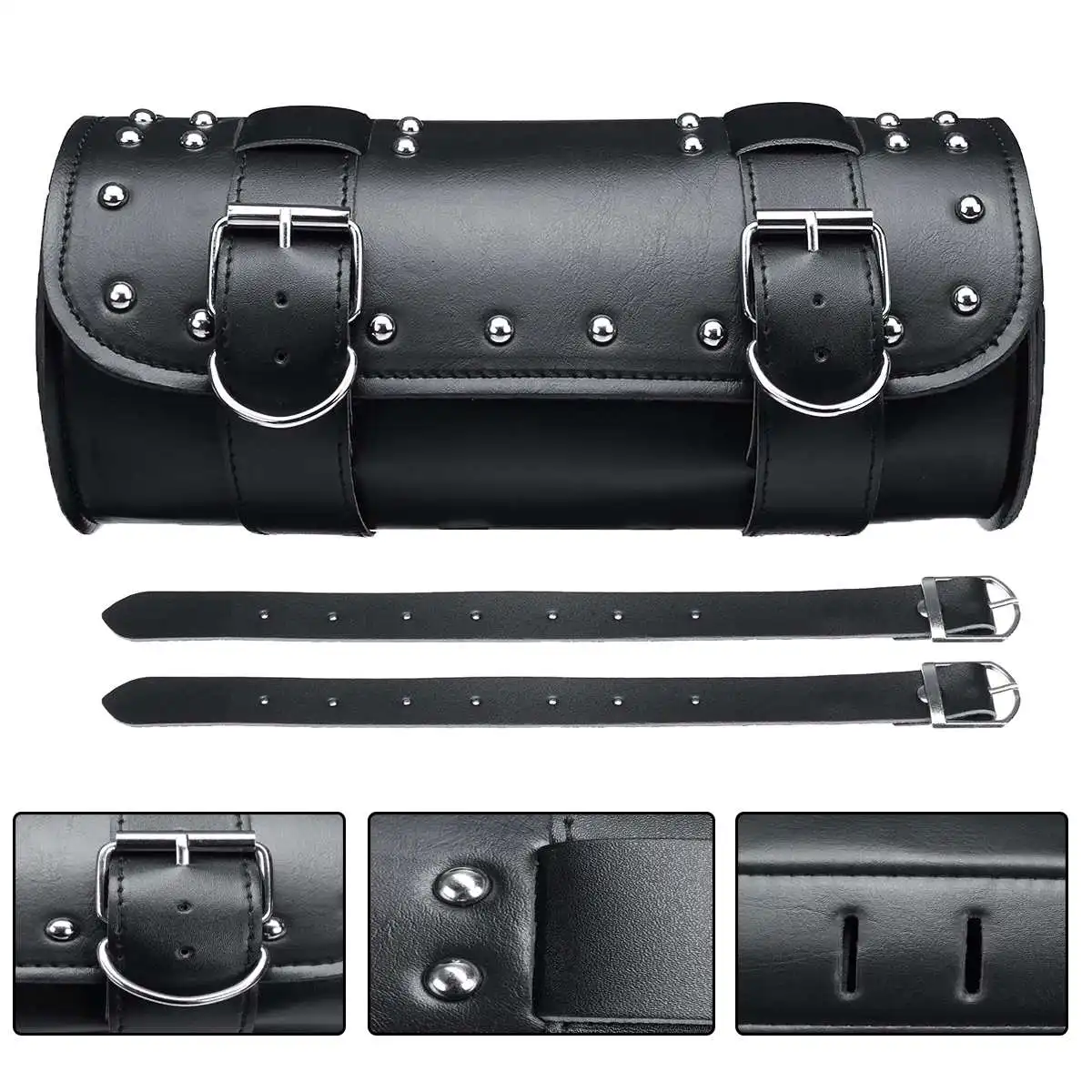 

Black Universal Motorcycle Tool Bag Front Fork Handlebar Saddlebag Roll Barrel Racing Tail Barrel Storage