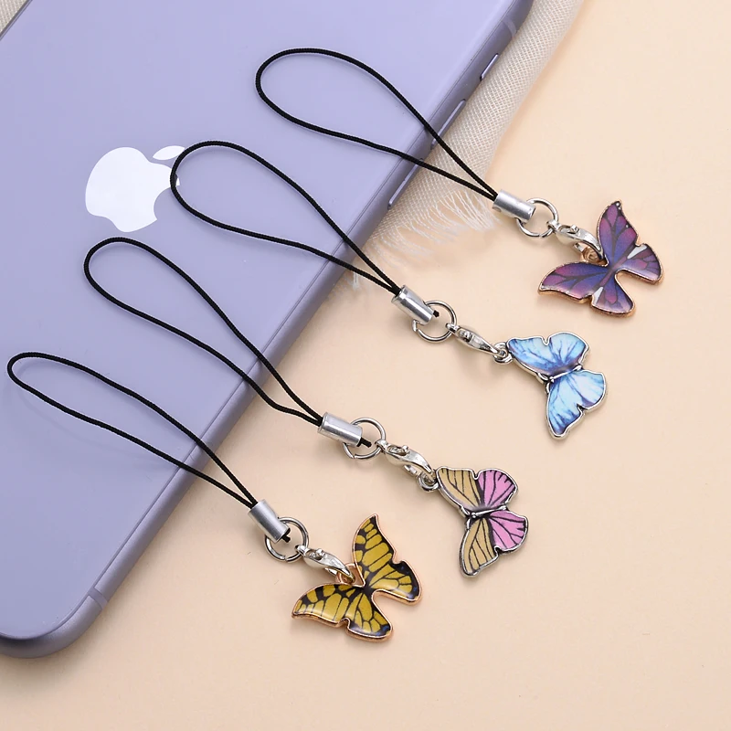 1Pcs Metal Colorful Animal Butterfly Mobile Phone Pendant Lanyard Ladies Anti-Lost Key Chain Gifts Accessories Decoration