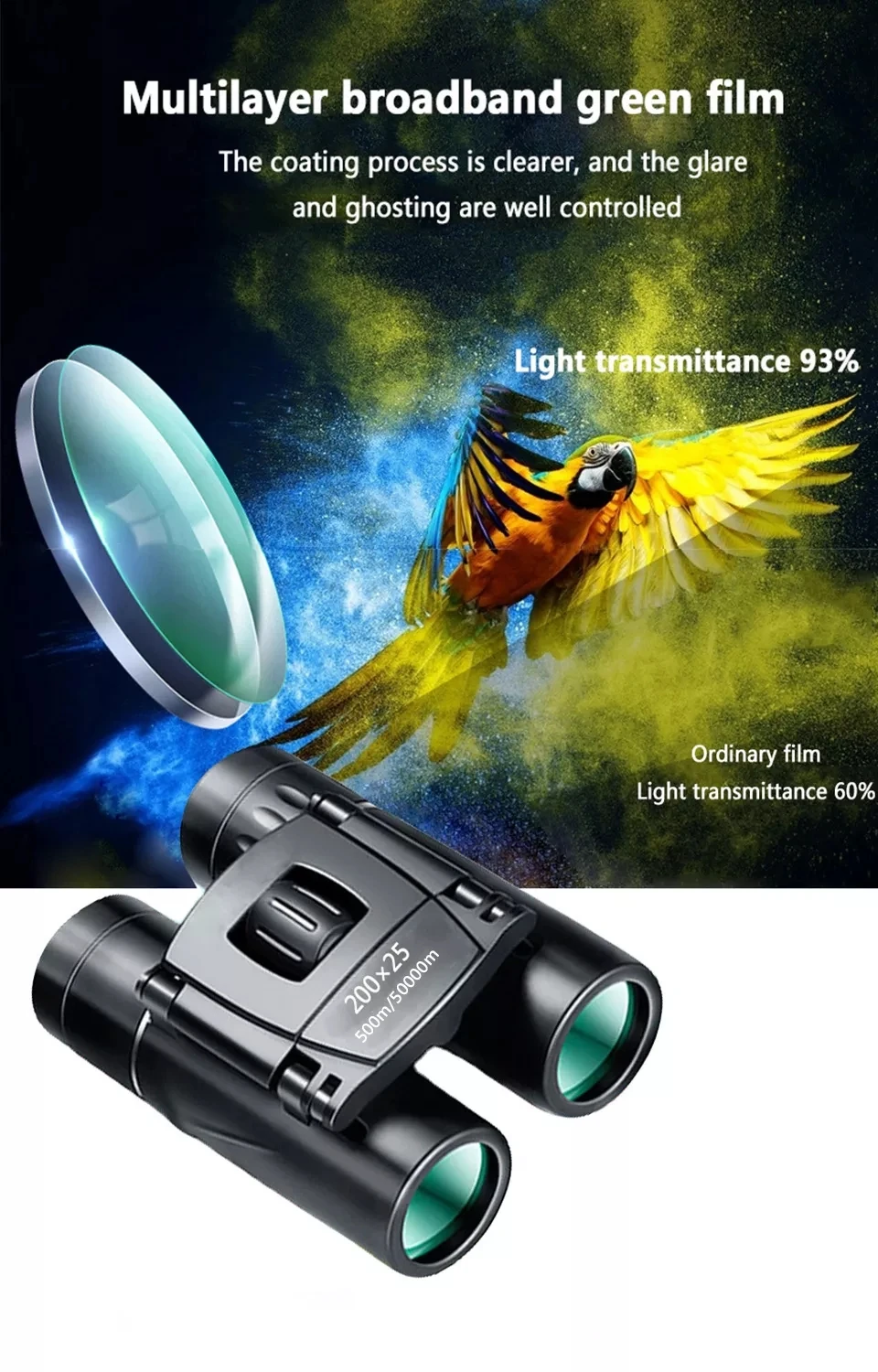 

200x25 Binoculars High Magnification High-definition Children's Telescope Low Light Night Vision