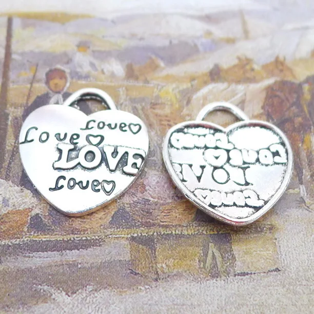 

10PCS/Lot 25mm*20mm Love Letter Pendant Antique Silver Color Heart Charms For DIY Jewelry Making Handmade Craft