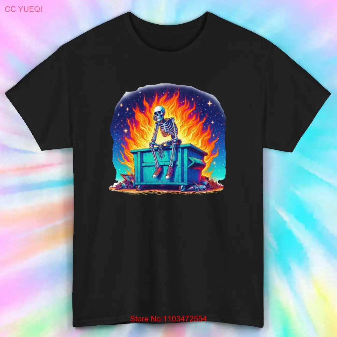 Футболка с рисунком пылающего скелета и дампстера | Крутой хипстерский дизайн