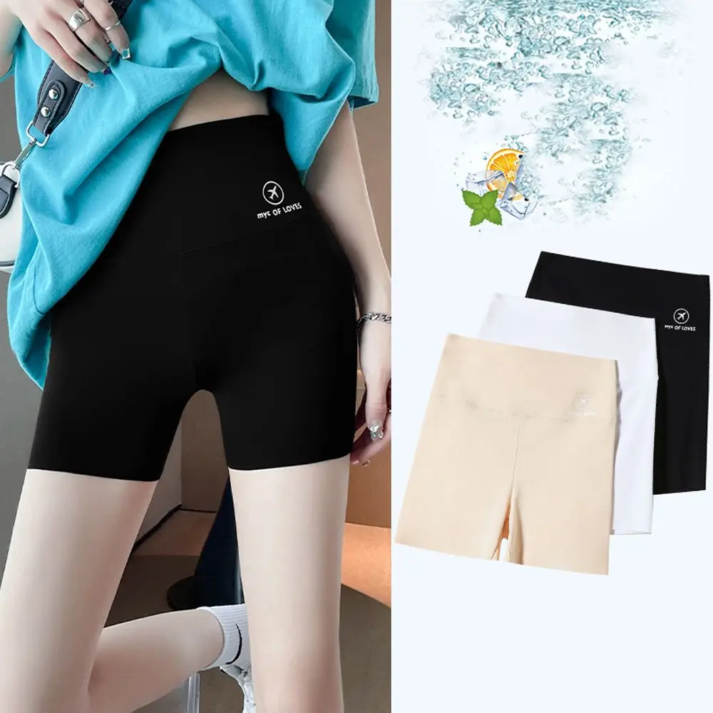 

Simple Ice Silk Safety Shorts Breathable Yoga Fitness Shorts Fashion Letter High Waist Underwear For Women