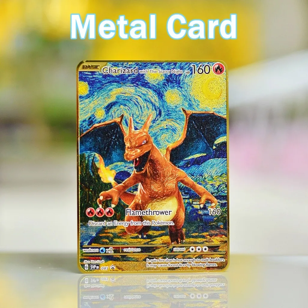 Карты с покемонами Ван Гог Металлическая карта Gold Blastoise Vmax Mario Pikachu Tcg Vstar Аниме