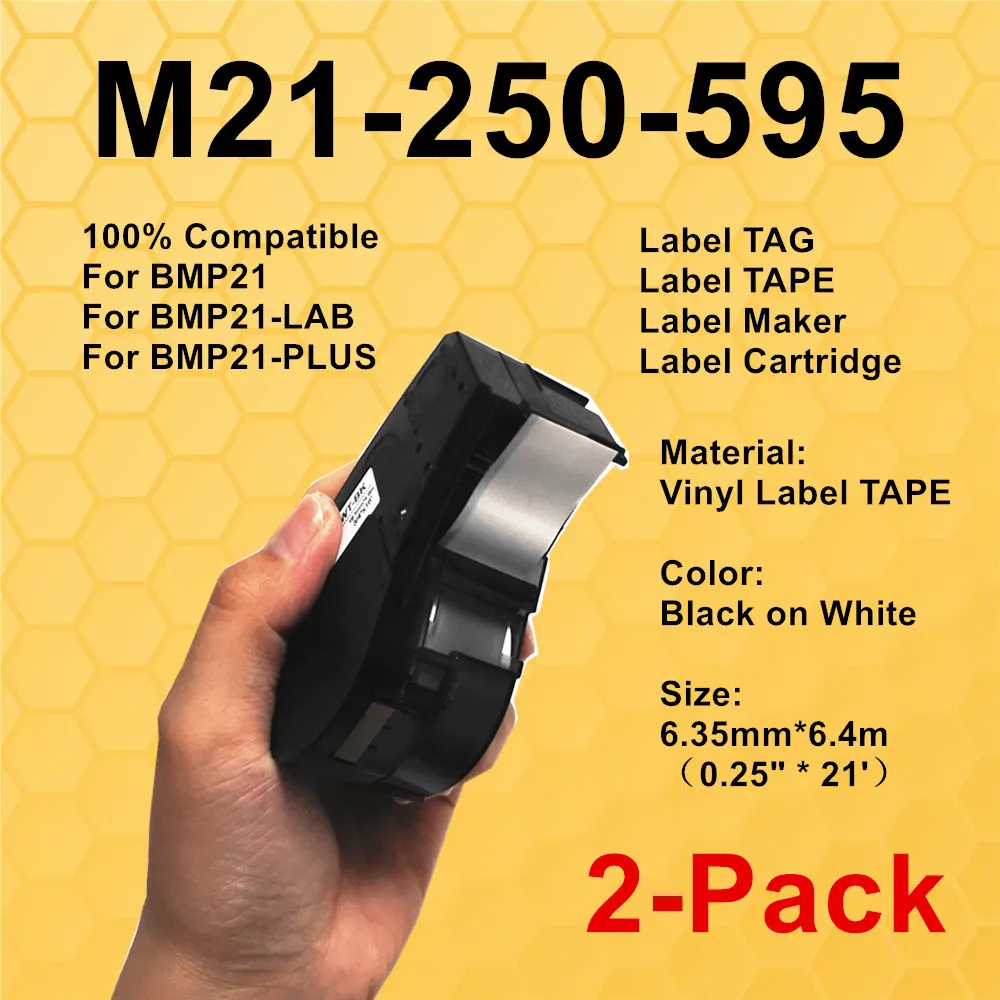 

1 ~ 2PK M21 250 595 виниловая фотолента лента Черная/белая пленка используется для Brady картридж для печати этикеток, BMP21 лабораторный принтер лучшег...