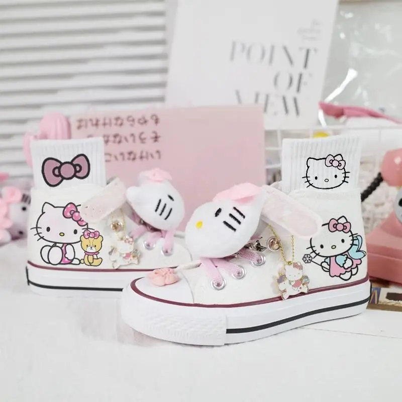 

Kawaii Sanrio Hello Kitty Anime Children\'s Casual White Shoes Cute Cartoon New Kt Cat Canvas Shoes Female Lovley Toys for Kids