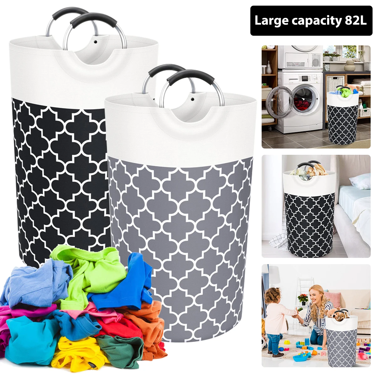 

L Laundry Basket 82L Large Capacity Dirty Cloth Hamper Portable Foldable Clothes Toy Storage Box with Handles Multifunctional