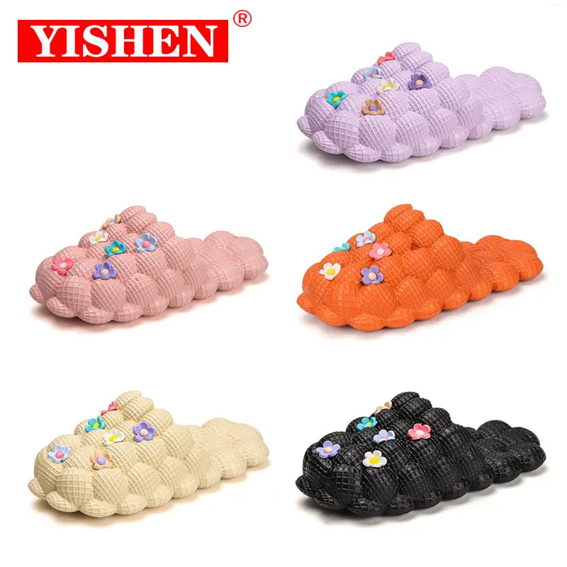 

YISHEN Women Slippers Unisex Summer Slides Indoor Bubble Massage Litchi Sandals Fashion Sandals Men Clogs Chaussons Pour Femmes