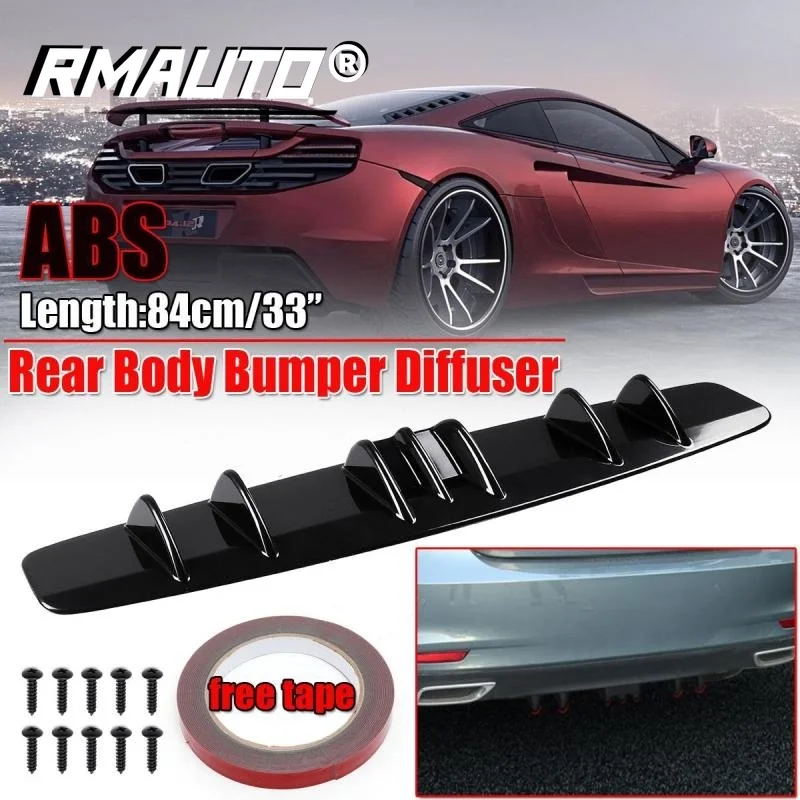 

Universal 84cm Shark Fin 7 Wing Car Rear Bumper Lip Diffuser Spoiler Glossy Black Carbon Fiber For BMW F30 F32 F36 F80 M3 F82 M4