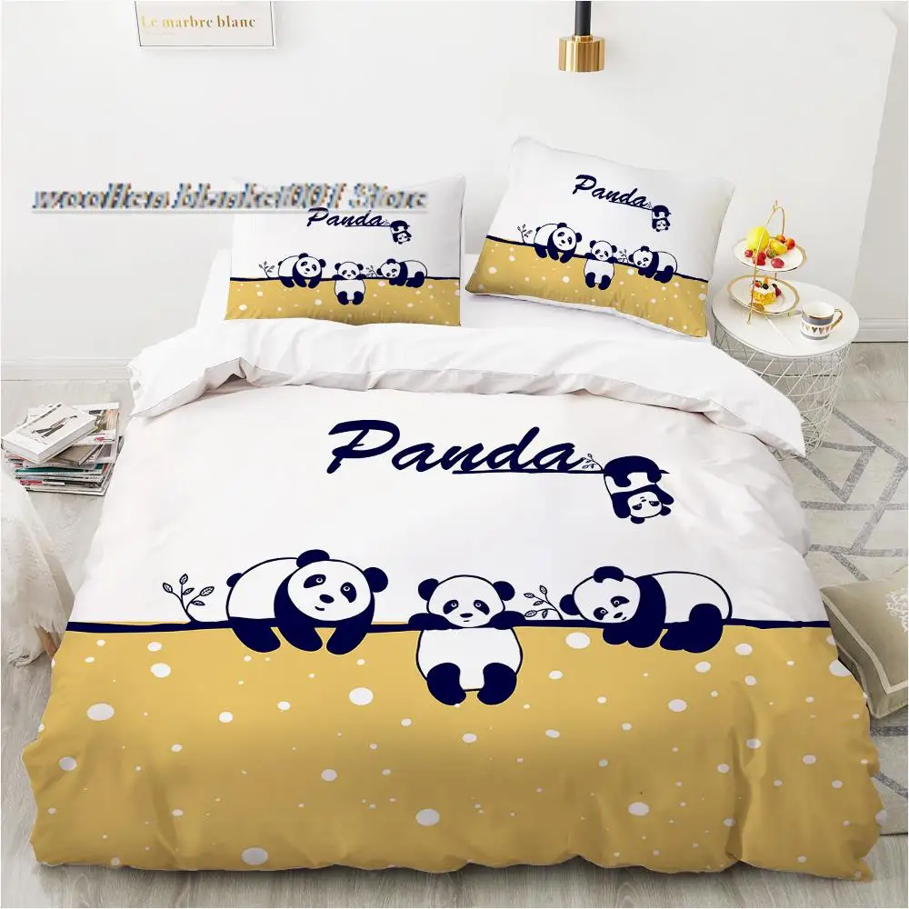 

Cartoon Panda Children's Bedding set for kids baby girls Duvet cover set pillow case Bed linens Quilt cover 135 140x200 yellow