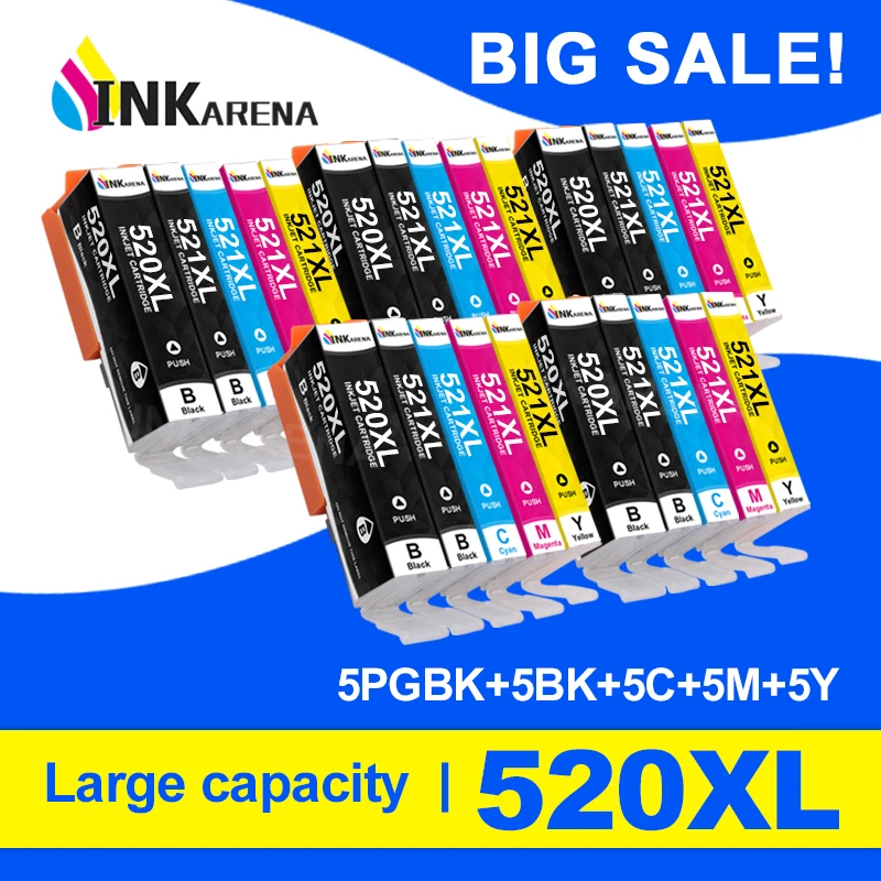 

INKARENA 5set 520XL PGI 520 CLI 521 ink Cartridge Compatible For Canon Pixma IP3600 MP550 MP560 MP620 MP630 MP640 MX860 MX870