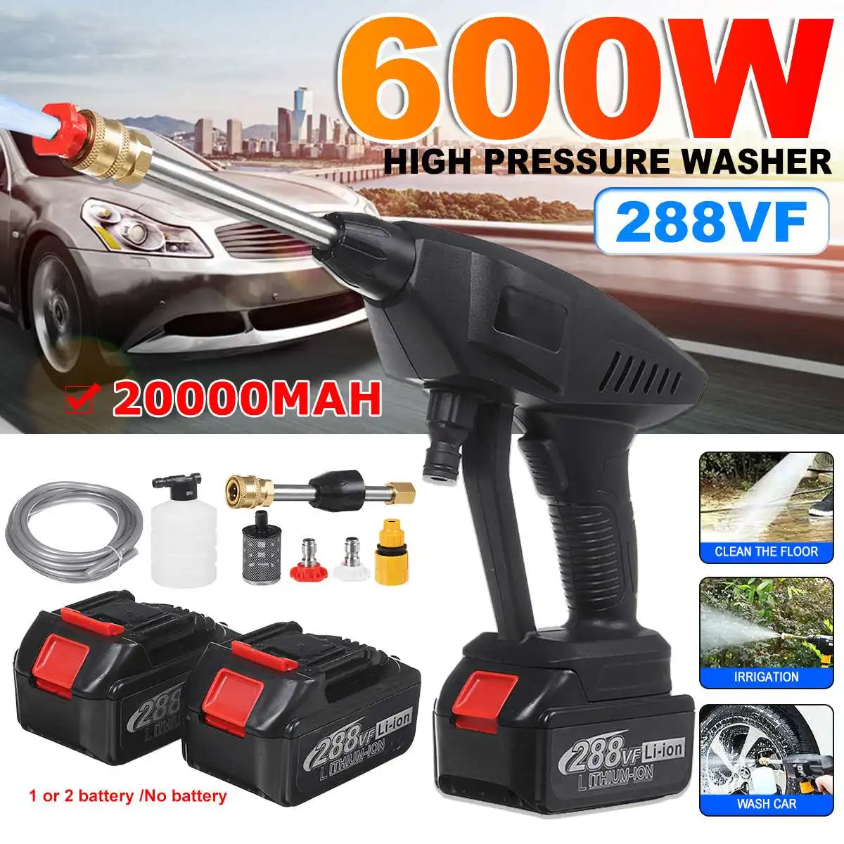 600W 288VF High Pressure Car Washer Water Pump Spray Gun Wireless mini Car Wash Electric Washing Machines Foam Gun For Mikita