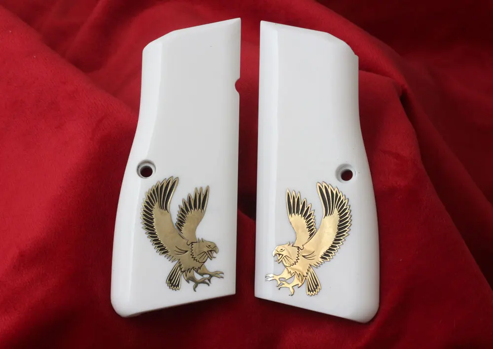 

Ksd Browning HP Model Compatible White Acrylic Grip for Replacement (Eagle Figure on Silver Material)