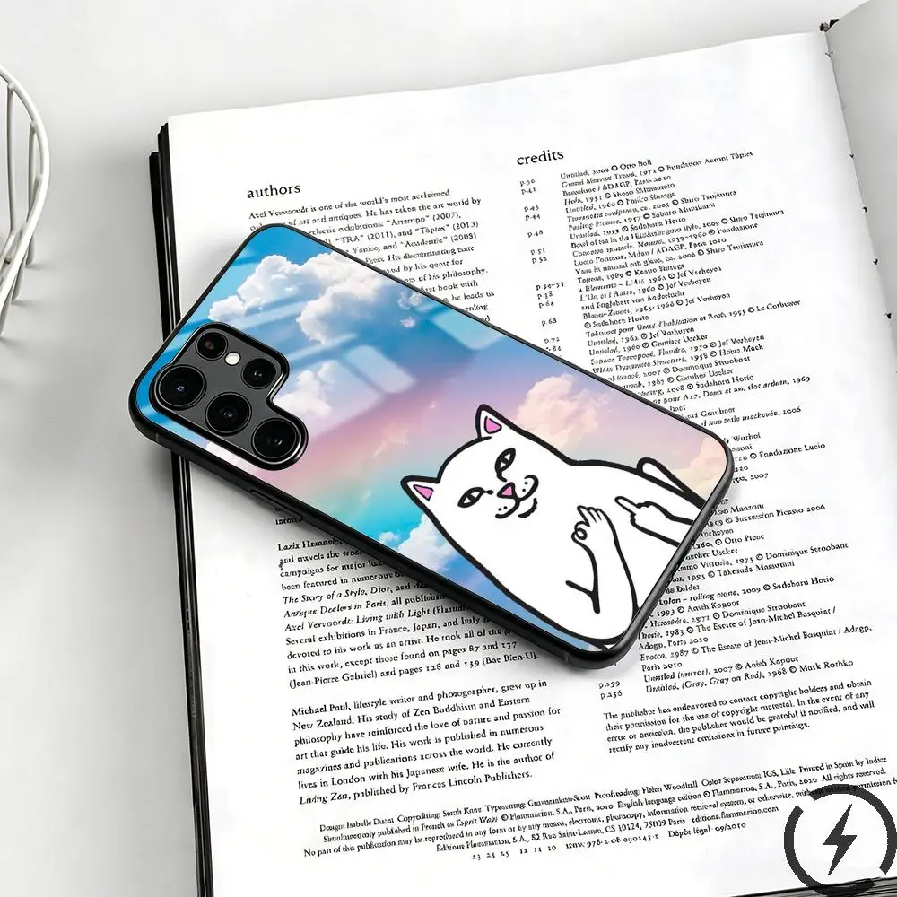 Фото Милый чехол для телефона с изображением кошки R-RIPNDIPes для Samsung S26 S25 S24 S23 S22 S21 S20 Plus Ultra Note20, стеклянный магнитный чехол №5