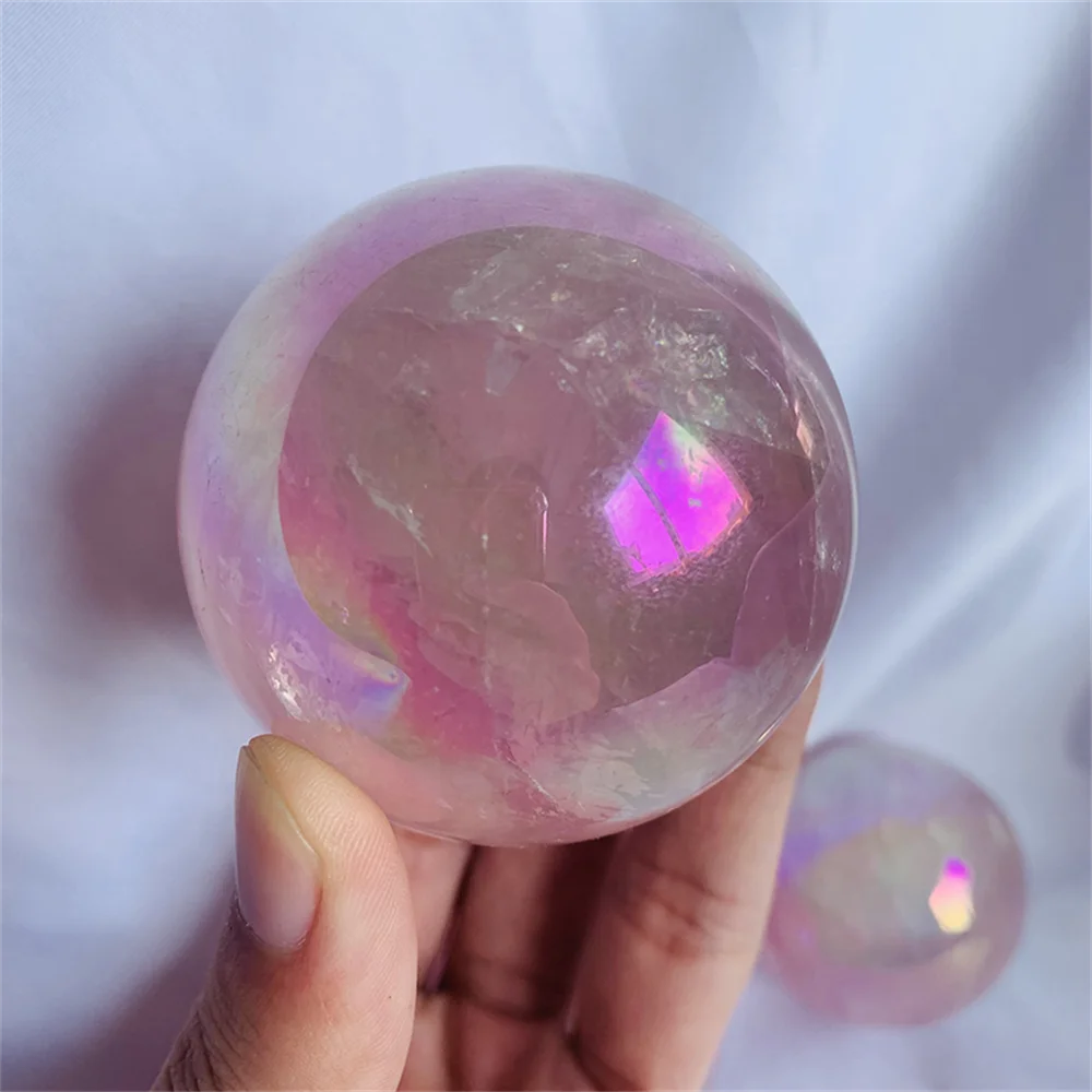 

Wholesale Healing Energy Lucky Natural Crystal Aura Pink Rose Quartz Sphere 1pc