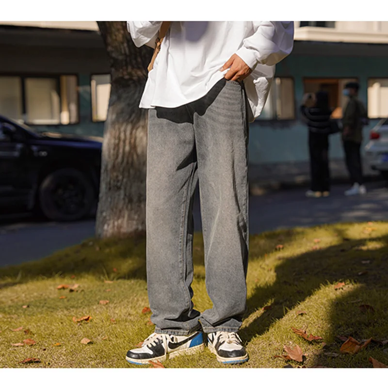 Streetwear Men New Vintage Recreational Straight Cylinder Blue Jeans Loose Temperament Versatile Wide Leg Trousers Autumn Female