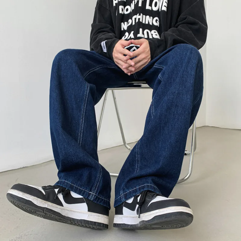 Blue Black Baggy Jeans Men Fashion Casual Straight Jeans Men Streetwear Hip Hop Loose Wide Leg Denim Pants Mens Trousers S-2XL