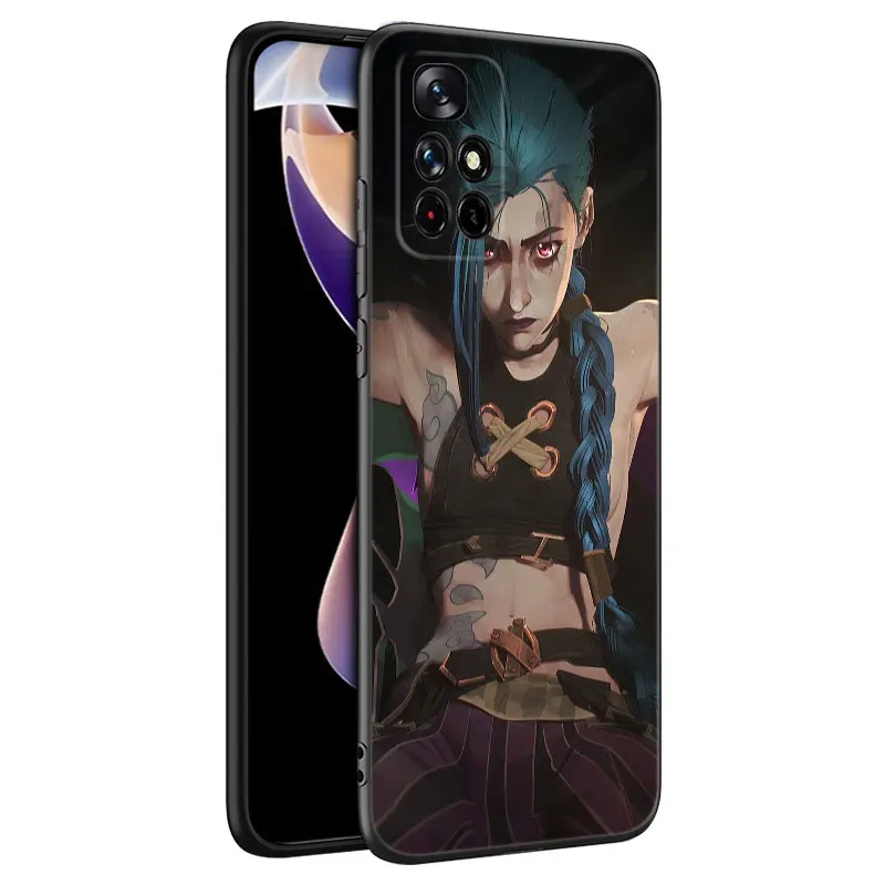 hot anime arcane jinx phone case for xiaomi redmi note 7 8 8t 9 9s 10 10s 10t 11 11s 4g 11e 11t pro 5g soft tpu black cover free global shipping