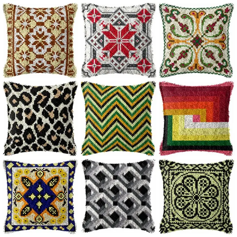 

DIY Latch Hook Pattern Cushion Pillowcase Canvas Crocheting Foamiran Carpet Embroidery Carpet Latch Hook Kit Knitted Knot Pillow