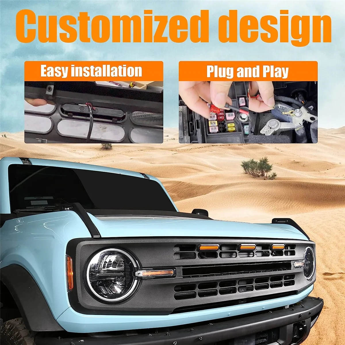 3 шт. передние фонари для решетки радиатора Ford Bronco Accessories 2021 2022 2023-дверные янтарные