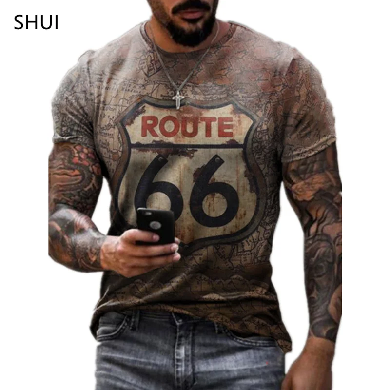 

American Flag Eagle 3D Men's T-shirt Summer Short Sleeve Oversized Loose T-Shirt US Route 66 Letter Print Tops Tees Men Clothing