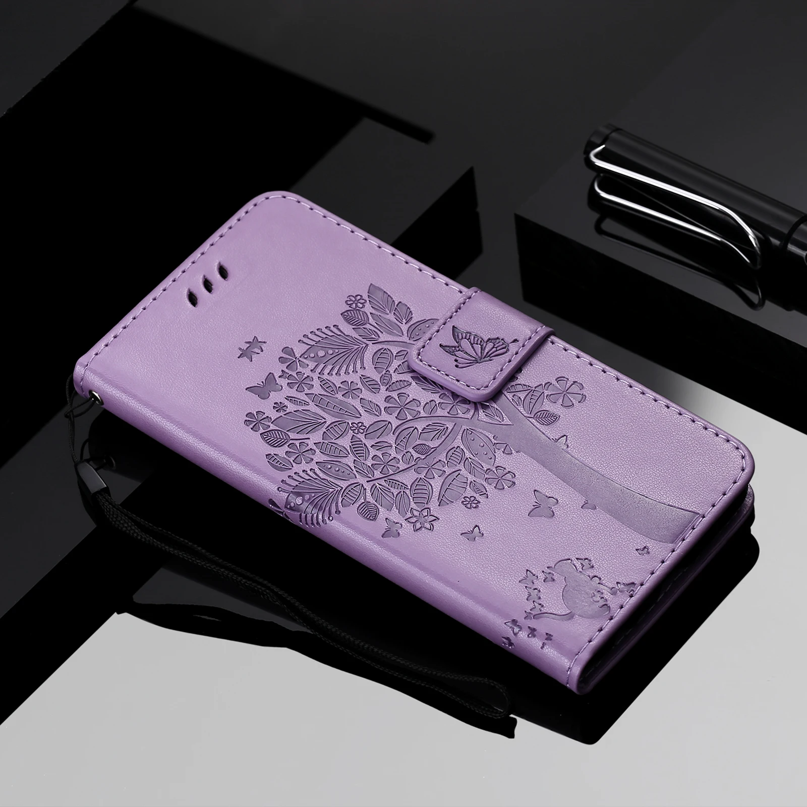 Single Color Leather Stand Case For Apple iPhone 6 6S 7 8 Plus SE 2020 14 13 12 Mini 11 Pro X XR XS Max Wallet Lovely Funda P06F |
