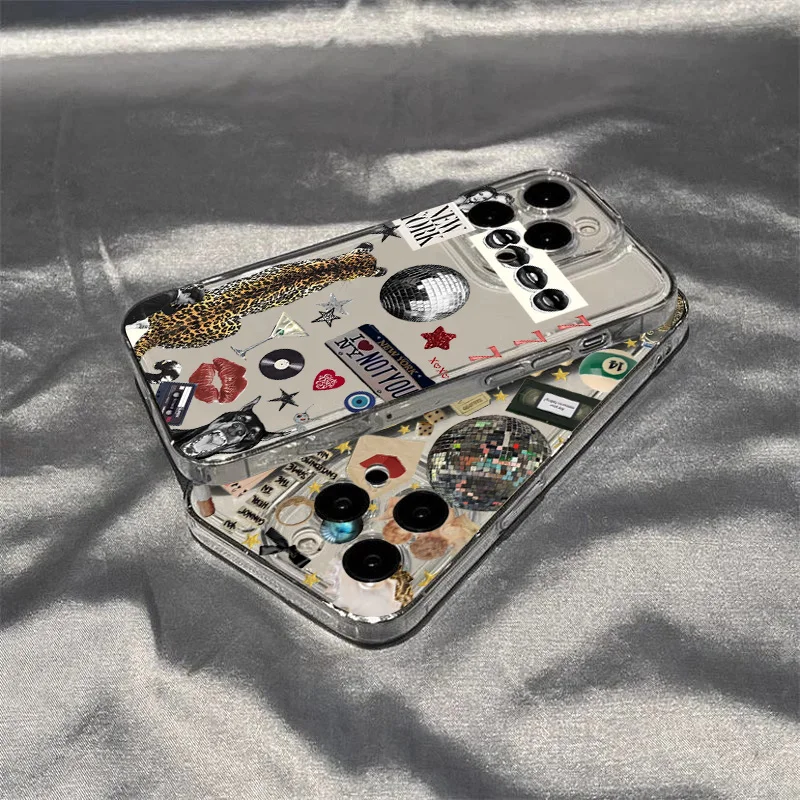 Trendy Disco Ball Leopard Phone Case for IPhone 16 15 14 13 12 11 Mini Pro Max X XR XSMax 7 8 Plus Transparent Soft TPU Cover
