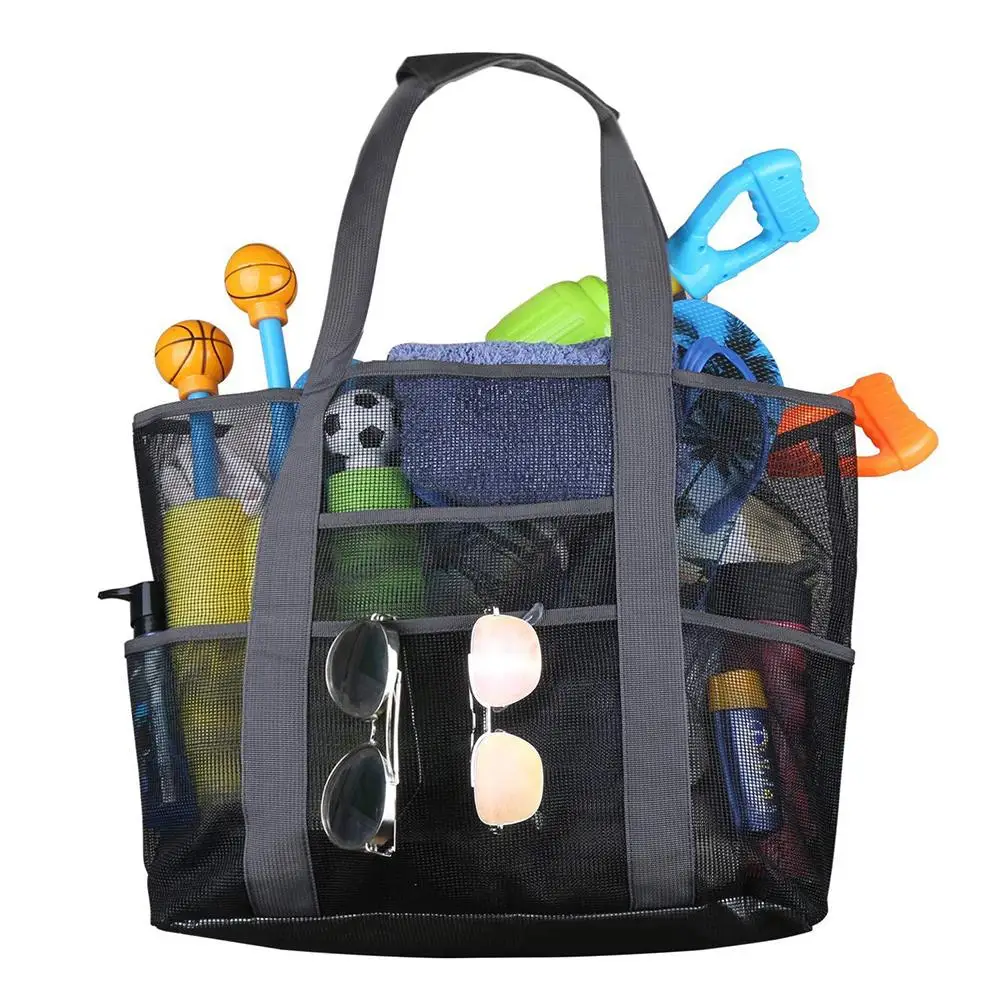 8 Pockets Mesh Beach Bag Multifunctional Portable Large Capacity Storage Tote Bag For Towels Glasses Toys