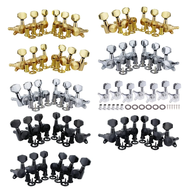 

Y1QE 6Pcs Guitar Locking Tuners (3L + 3R Handed), 1:18 Ratio Lock String Tuning Key Pegs Machine Heads with Hexagonal Handle