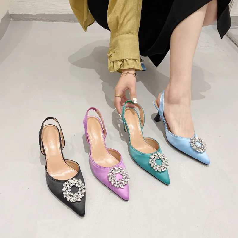 

Fashion new sunflower rhinestone shallow mouth toe sandals women's pointed toe stiletto shoes women womens shoes