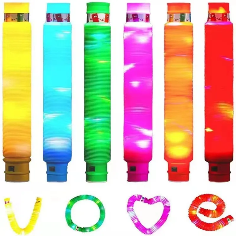 

12 Pcs LED Light Up Pop Tubes Glow Sticks Sensory Toys for Birthday Decoration Party Supplies Stretch