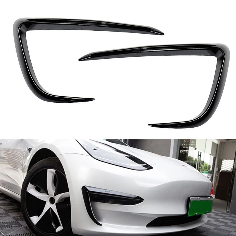 

1 Pair Car Front Bumper Fog Light Cover Eyebrow Spoiler Trim Strip Frame Glossy Black Fit for Tesla Model 3 2017-2019 2020 2021