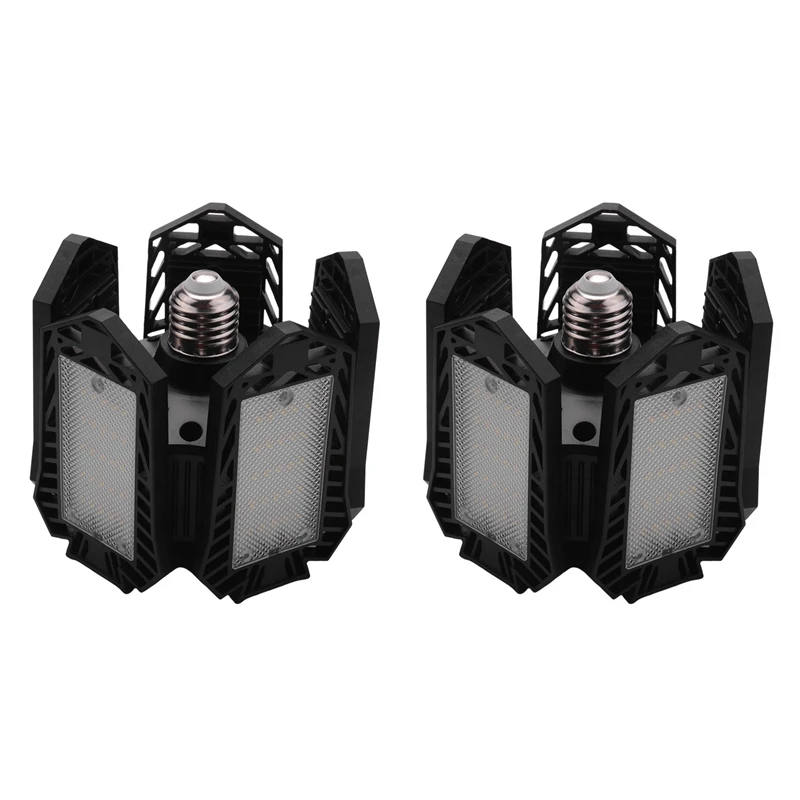 

2 Pack Led Garage Lights 100W 10000LM LED 360 Screw In Garage Light 5 Leaf Adjustable Panels Garage Lighting Bulb