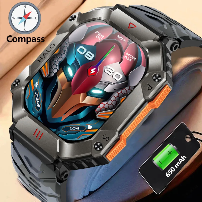 2023 New Military Men Smart Watch Compass Tracker Waterproof 650mAh Battery Bluetooth Call SmartWatch For Xiaomi Android Ios