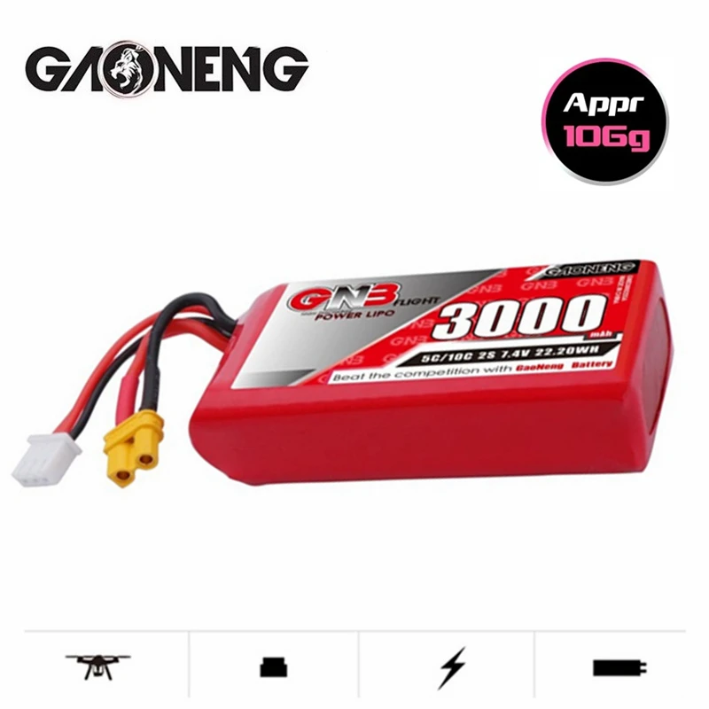 

2PCS/SET GNB MAX 10C 7.4V 2S 3000mAh With XT30 Plug Jumper T16 For Remote Control Transmitter Large Capacity Lithium Battery