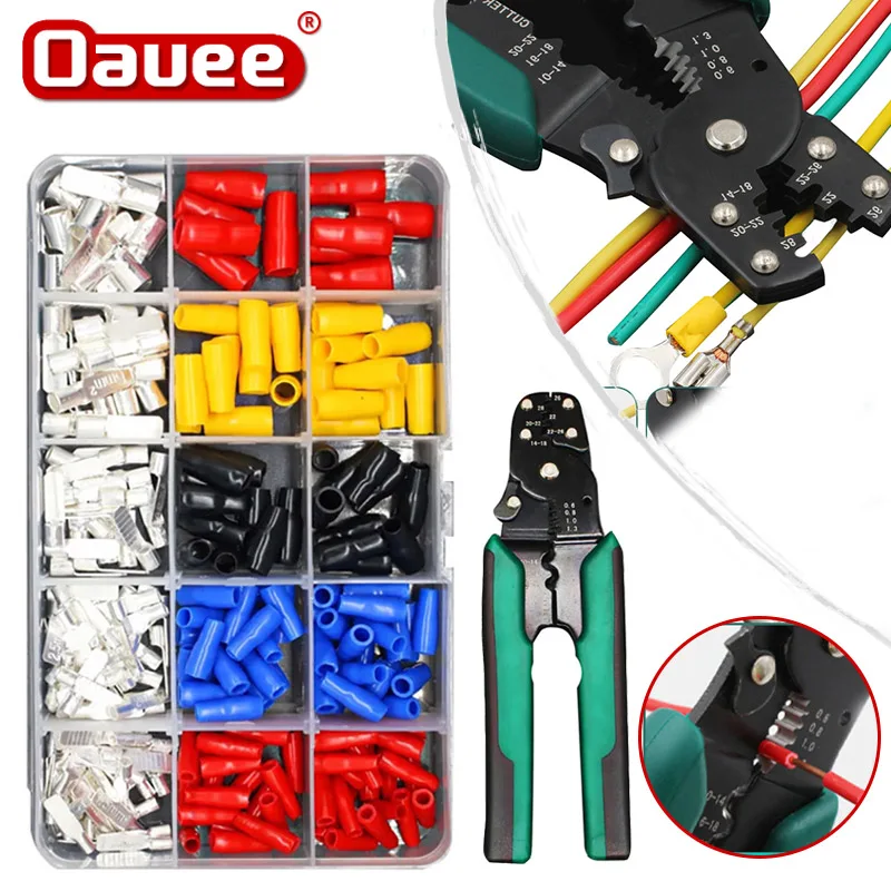 

320/260pcs Boxed Crimp Terminal+Pliers Cold Pressed Terminal U Shaped O Shaped Wire Connector 0.5-4mm Square Terminal Eletrico