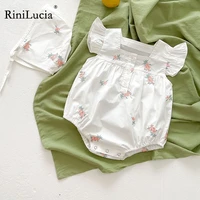 rinilucia 2022 baby summer clothing infant newborn baby girl floral embroidery romper sleeveless square collar ruffled jumpsuits