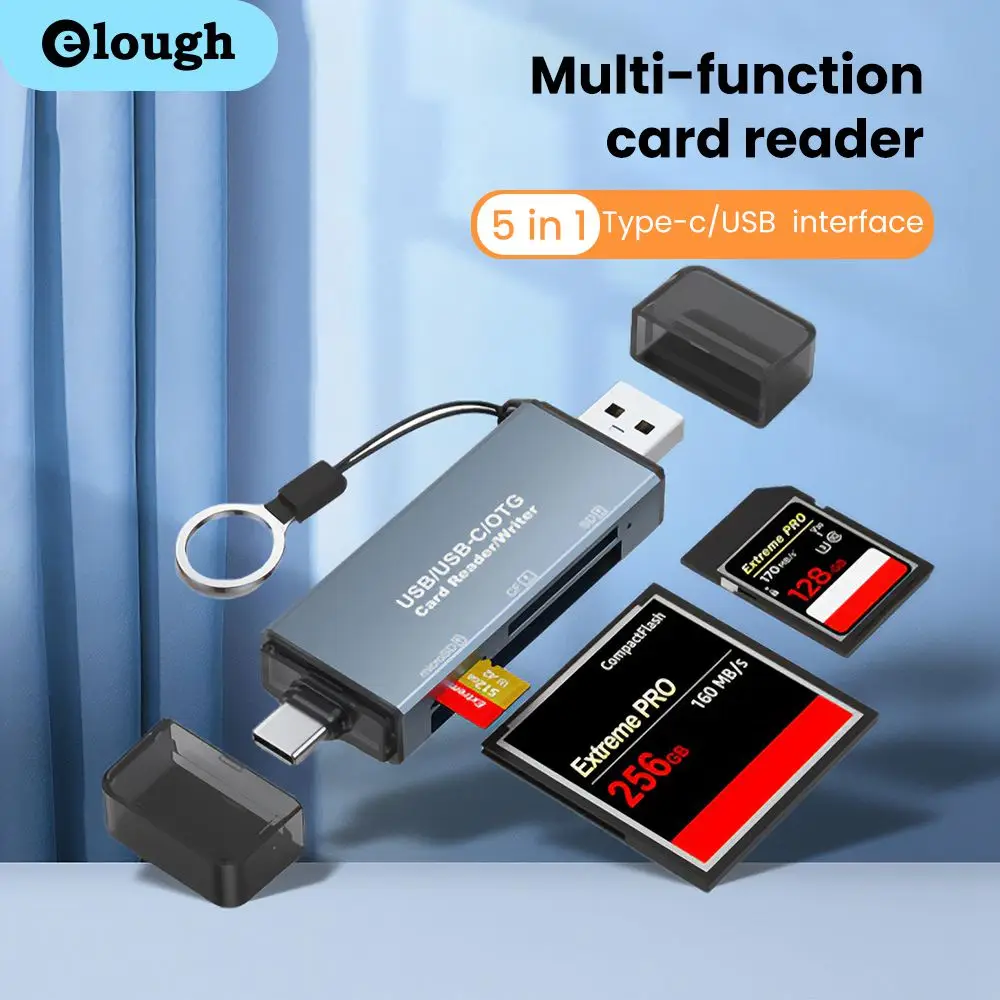 

Elough 5 in 1 USB 3.0 Card Reader Micro SD CF Camera TF Cardreader Smart Memory Card Reading Type C OTG for PC Tablet Laptop