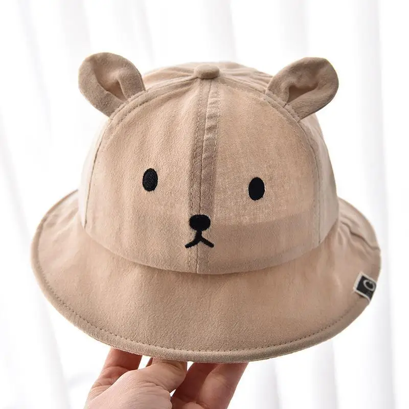 

Spring Summer Baby Bucket Hat Cute Bear Ear Newborn Cotton Panama Cap Solid Color Outdoor Beach Kids Boys Girls Sun Hats Bonnet