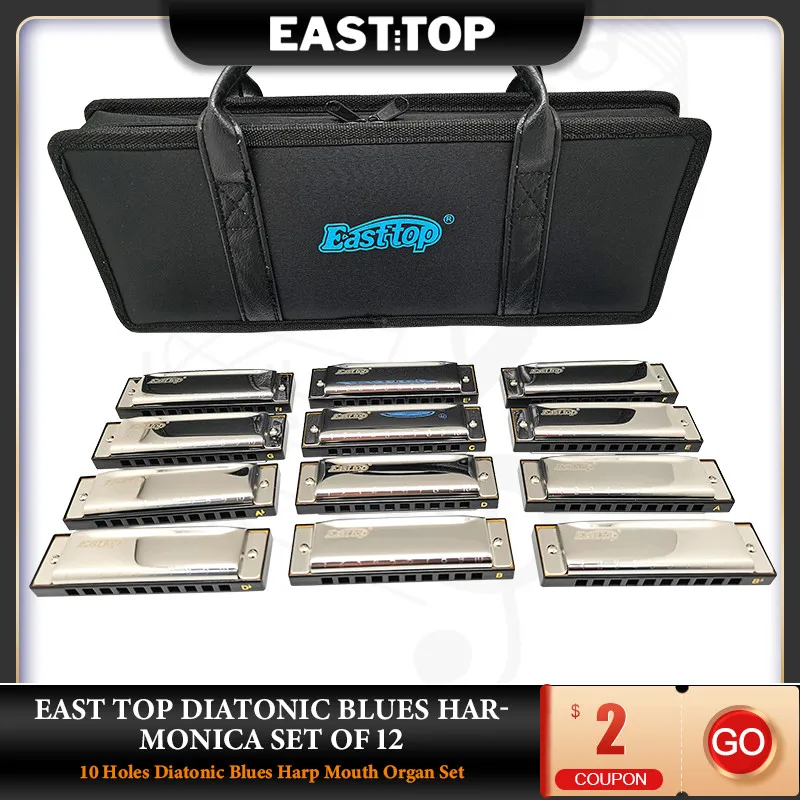 Диатонический чехол EASTTOP с 10 отверстиями диатонический голубой 12 клавишами для